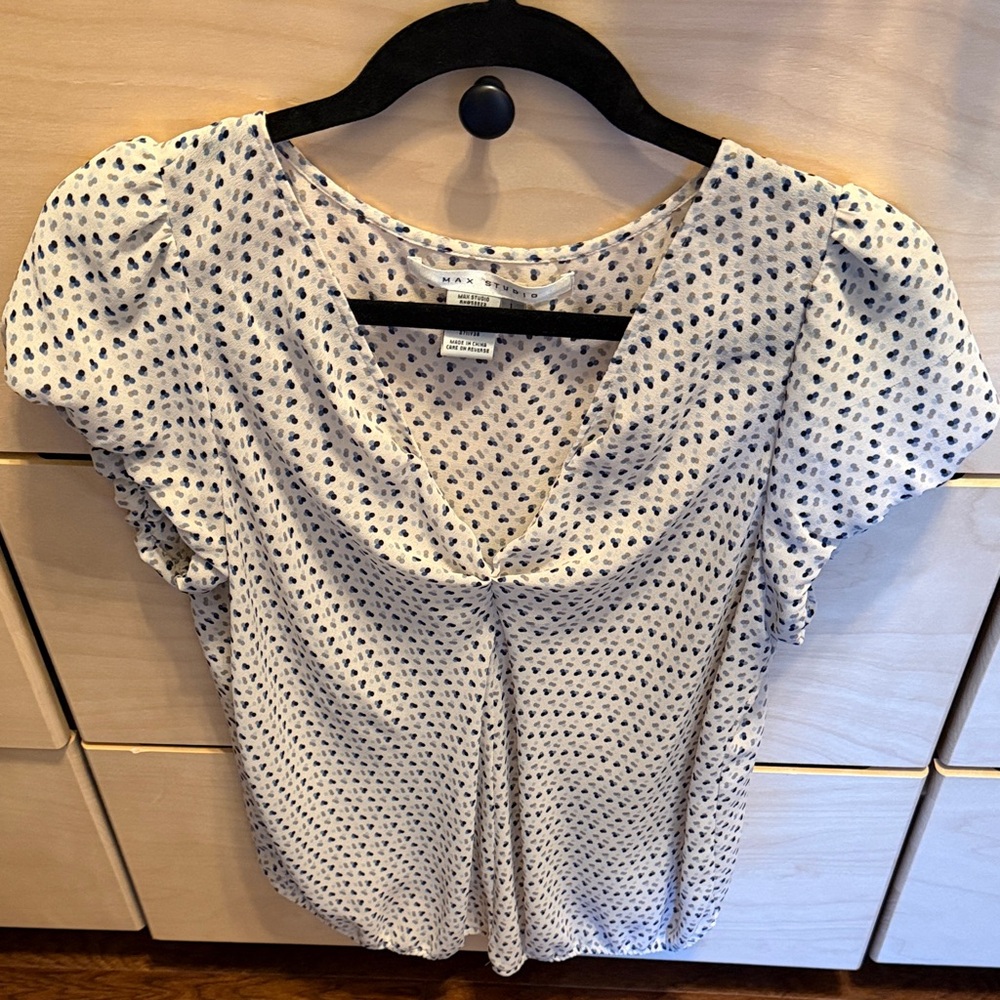 Max Studio White and Blue Printed Blouse